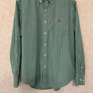 U.S. Polo‎ Assn Men's Green Blue Plaid Button Down Size Large